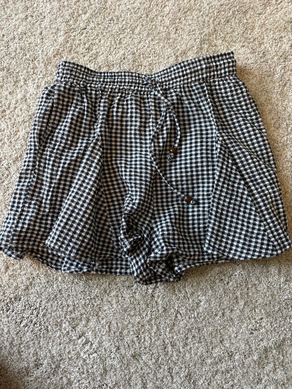 Zara Black & White Gingham Drawstring Shorts